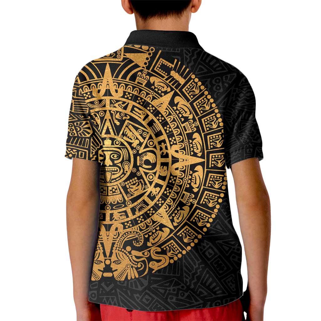 Mexican Aztec Kid Polo Shirt Golden Coat of Arm - Wonder Print Shop