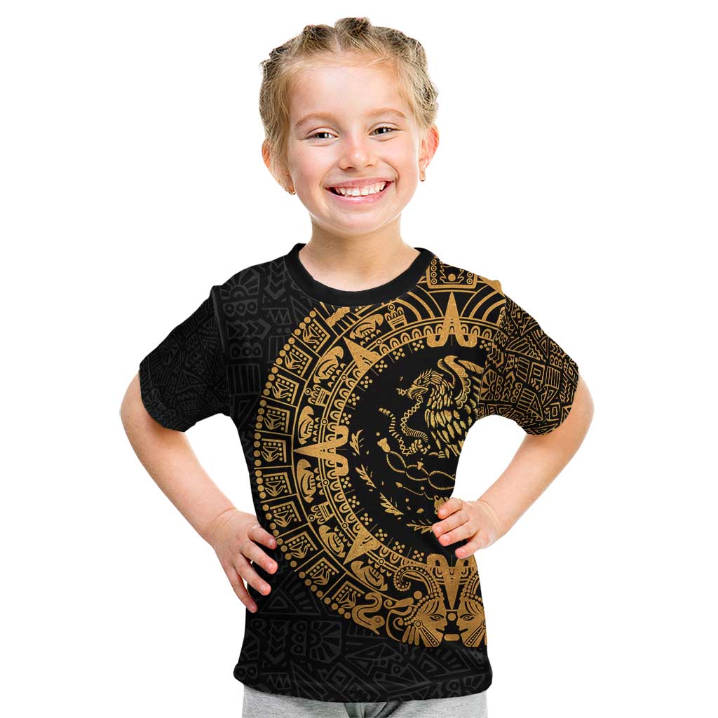 Mexican Aztec Kid T Shirt Golden Coat of Arm - Wonder Print Shop