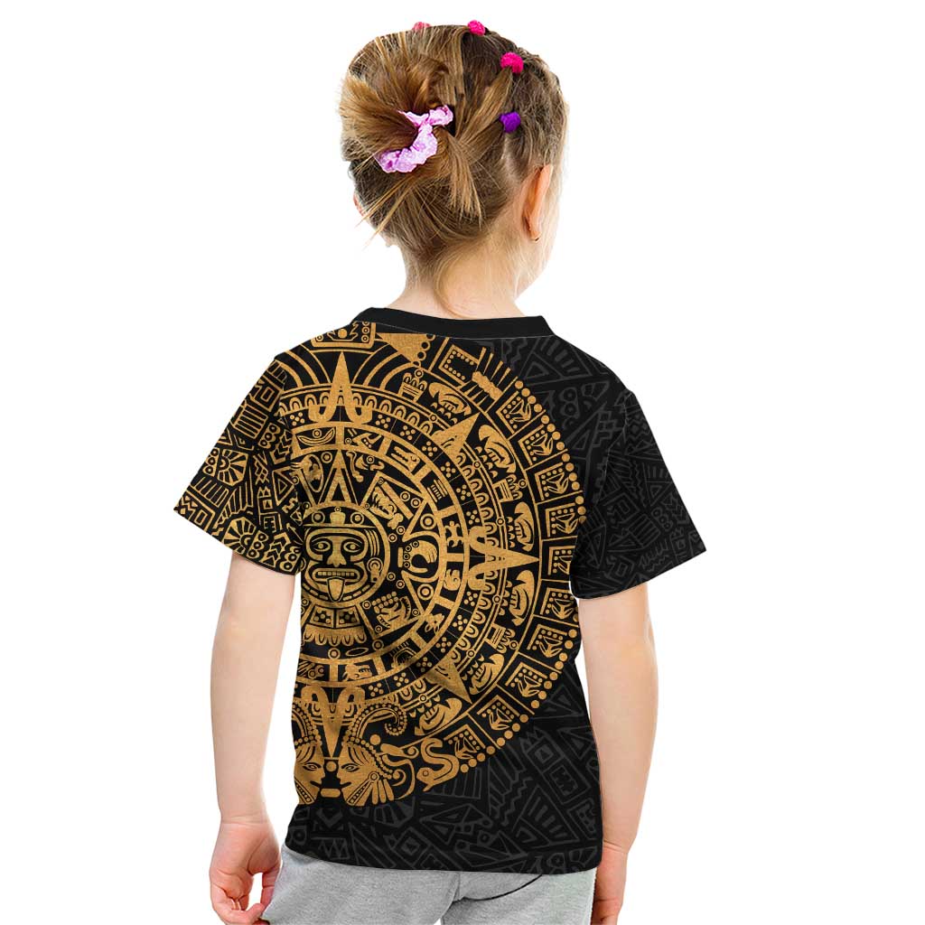 Mexican Aztec Kid T Shirt Golden Coat of Arm - Wonder Print Shop