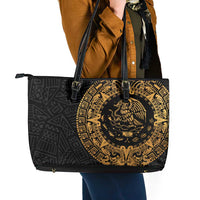 Mexican Aztec Leather Tote Bag Golden Coat of Arm - Wonder Print Shop