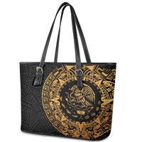 Mexican Aztec Leather Tote Bag Golden Coat of Arm - Wonder Print Shop