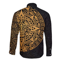Mexican Aztec Long Sleeve Button Shirt Golden Coat of Arm - Wonder Print Shop