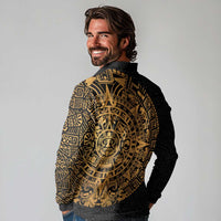 Mexican Aztec Long Sleeve Polo Shirt Golden Coat of Arm - Wonder Print Shop