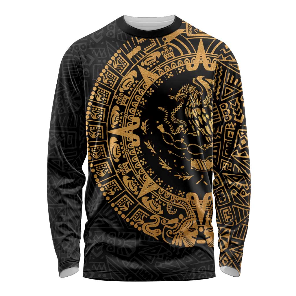 Mexican Aztec Long Sleeve Shirt Golden Coat of Arm - Wonder Print Shop