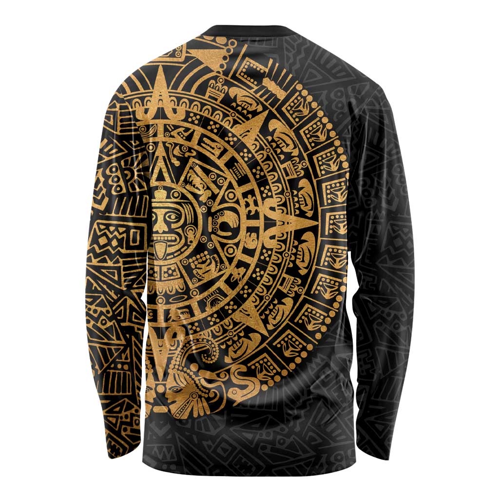 Mexican Aztec Long Sleeve Shirt Golden Coat of Arm - Wonder Print Shop
