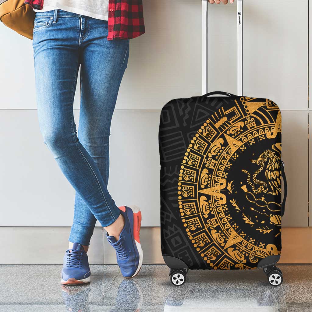 Mexican Aztec Luggage Cover Golden Coat of Arm - Wonder Print Shop
