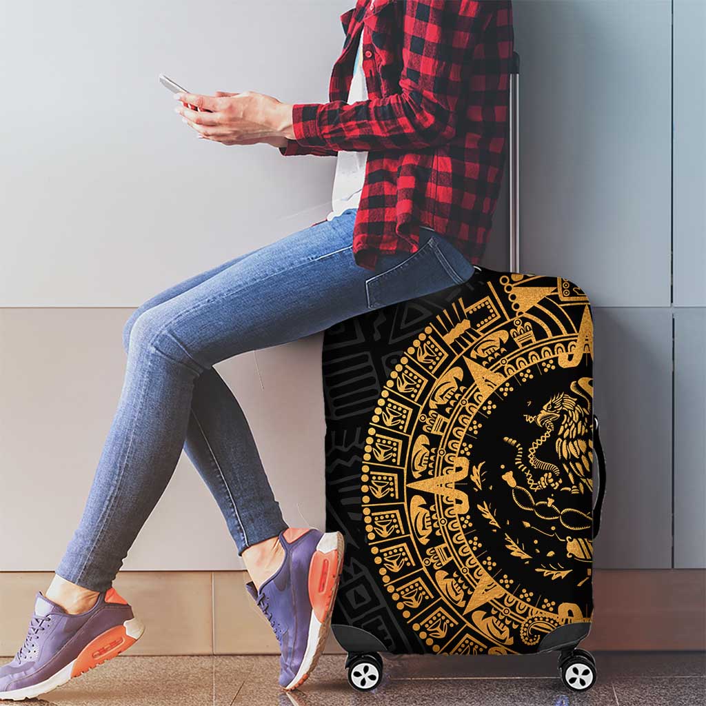 Mexican Aztec Luggage Cover Golden Coat of Arm - Wonder Print Shop