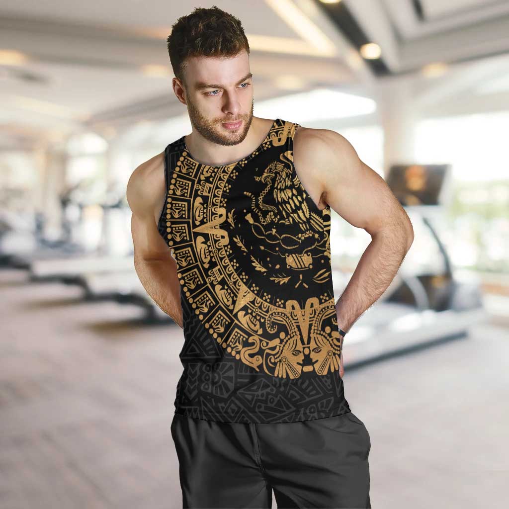 Mexican Aztec Men Tank Top Golden Coat of Arm - Wonder Print Shop