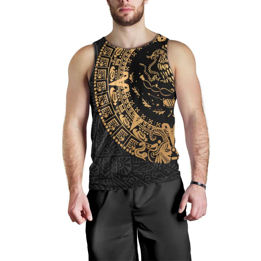 Mexican Aztec Men Tank Top Golden Coat of Arm - Wonder Print Shop
