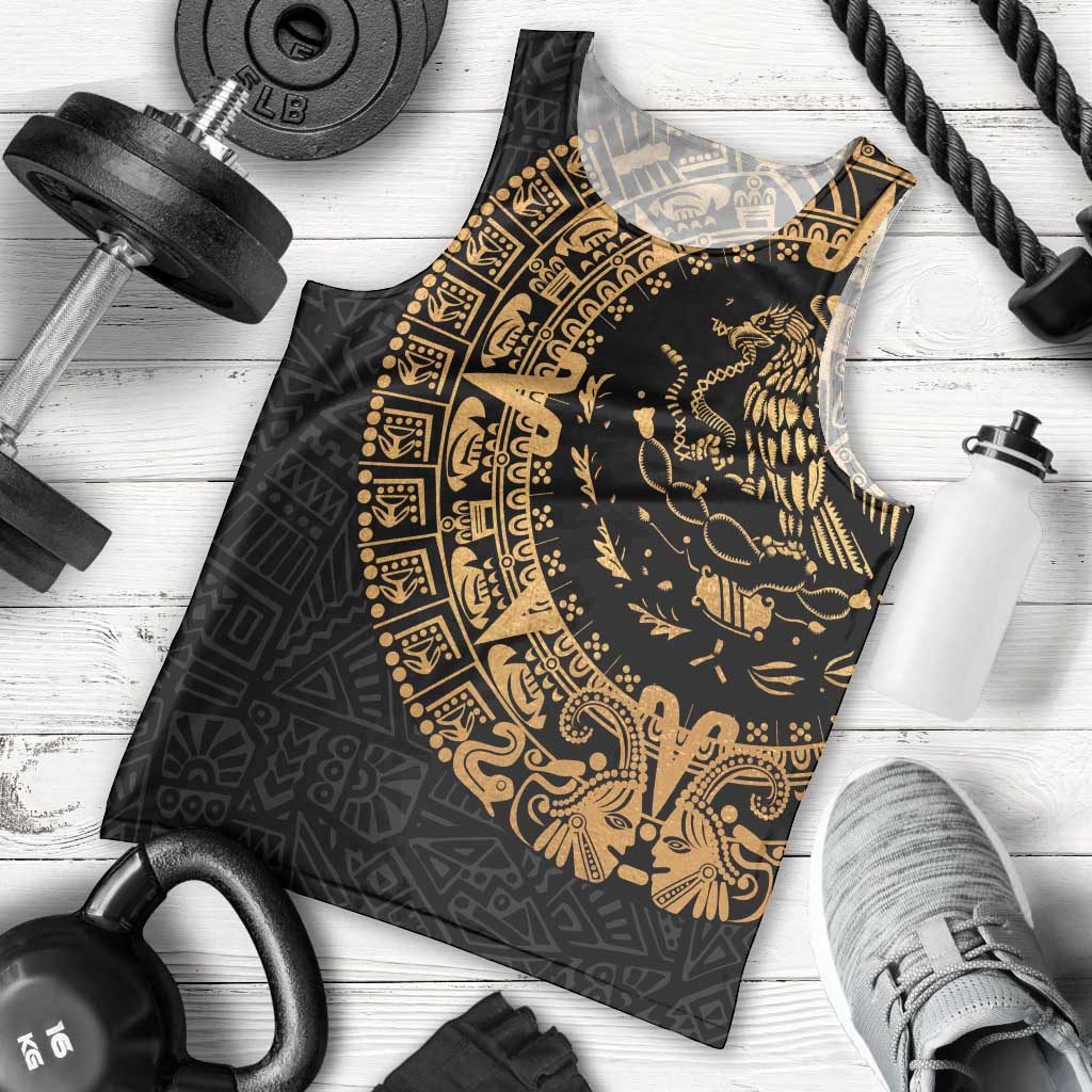 Mexican Aztec Men Tank Top Golden Coat of Arm - Wonder Print Shop