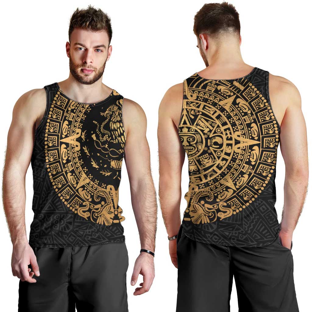 Mexican Aztec Men Tank Top Golden Coat of Arm - Wonder Print Shop