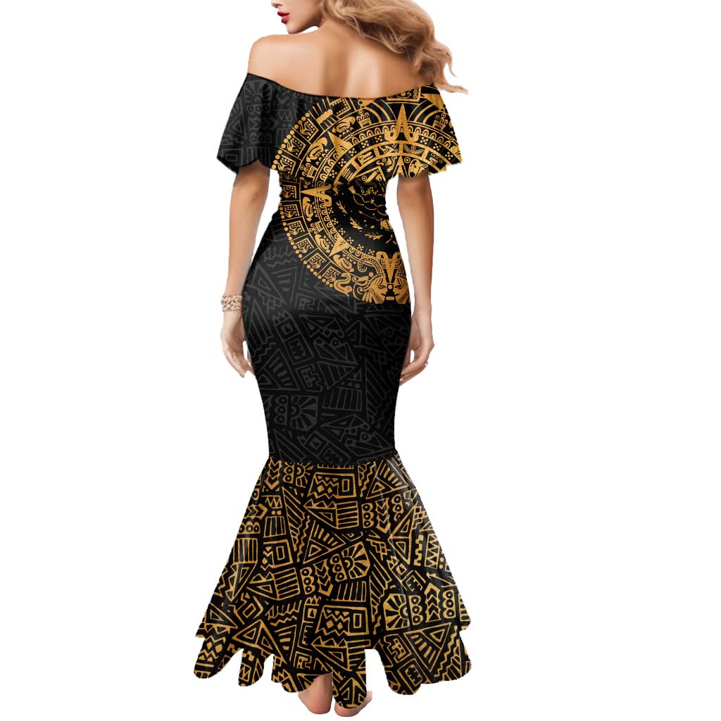 Mexican Aztec Mermaid Dress Golden Coat of Arm - Wonder Print Shop