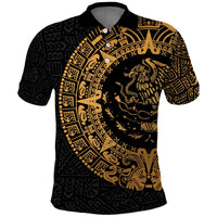 Mexican Aztec Polo Shirt Golden Coat of Arm - Wonder Print Shop