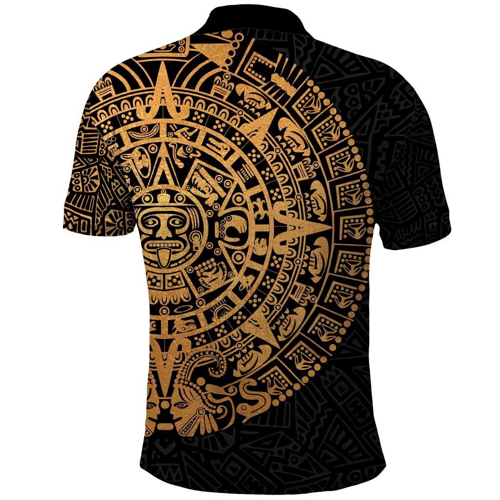 Mexican Aztec Polo Shirt Golden Coat of Arm - Wonder Print Shop