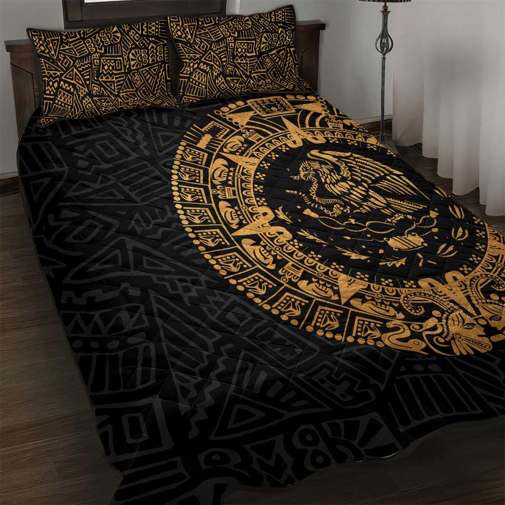 Mexican Aztec Quilt Bed Set Golden Coat of Arm - Wonder Print Shop