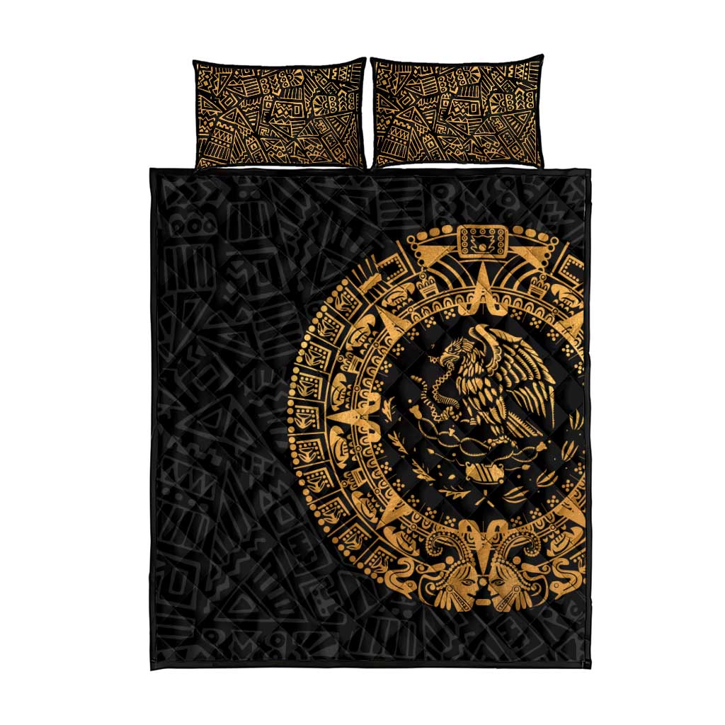 Mexican Aztec Quilt Bed Set Golden Coat of Arm - Wonder Print Shop