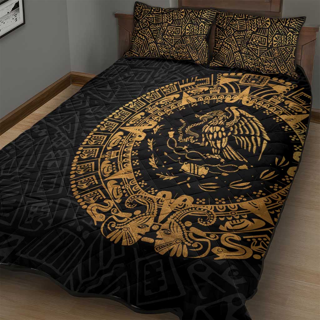 Mexican Aztec Quilt Bed Set Golden Coat of Arm - Wonder Print Shop