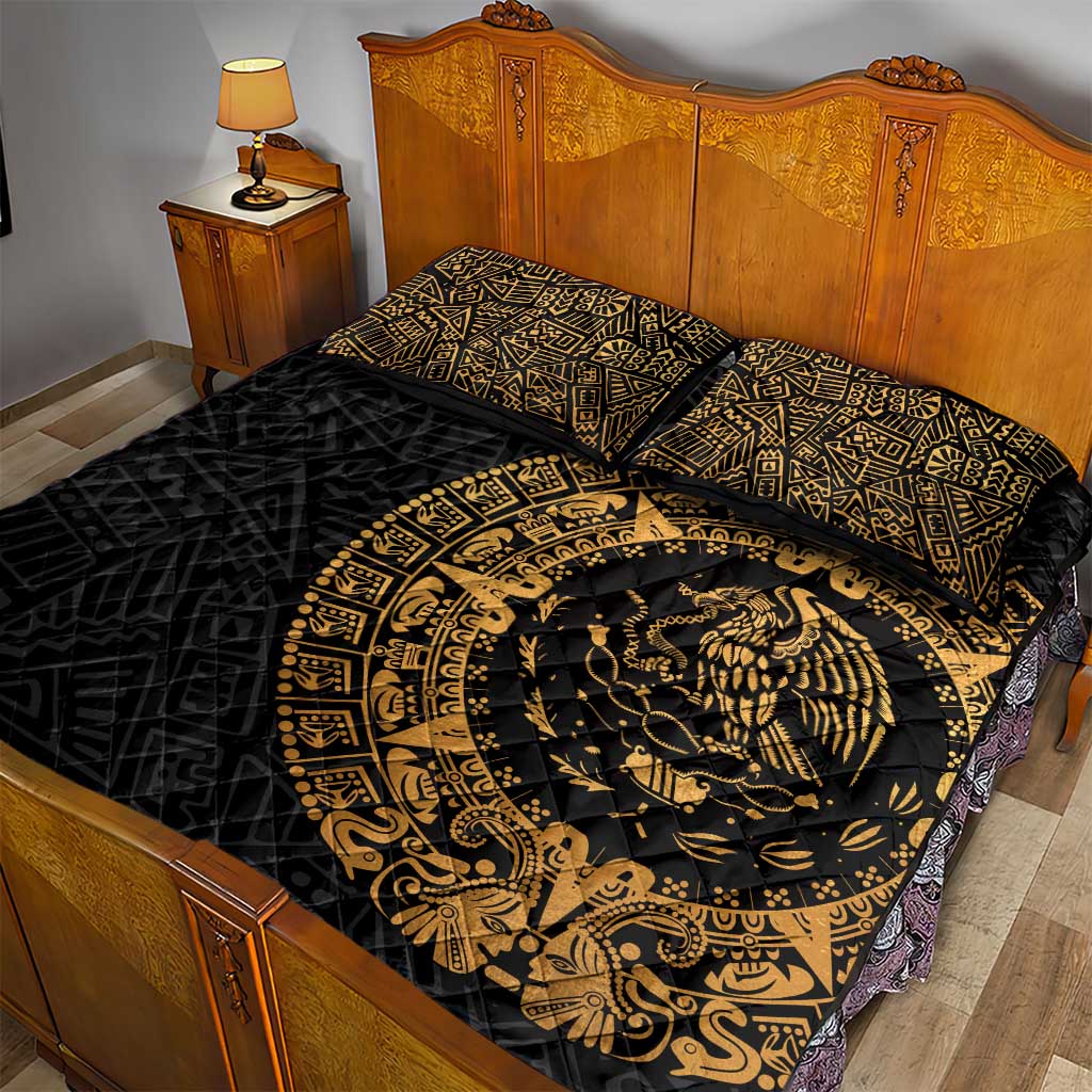 Mexican Aztec Quilt Bed Set Golden Coat of Arm - Wonder Print Shop