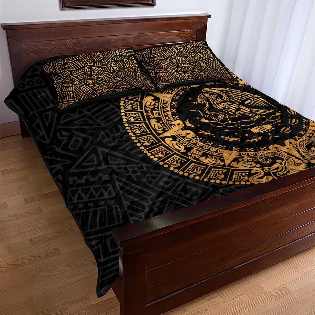 Mexican Aztec Quilt Bed Set Golden Coat of Arm - Wonder Print Shop