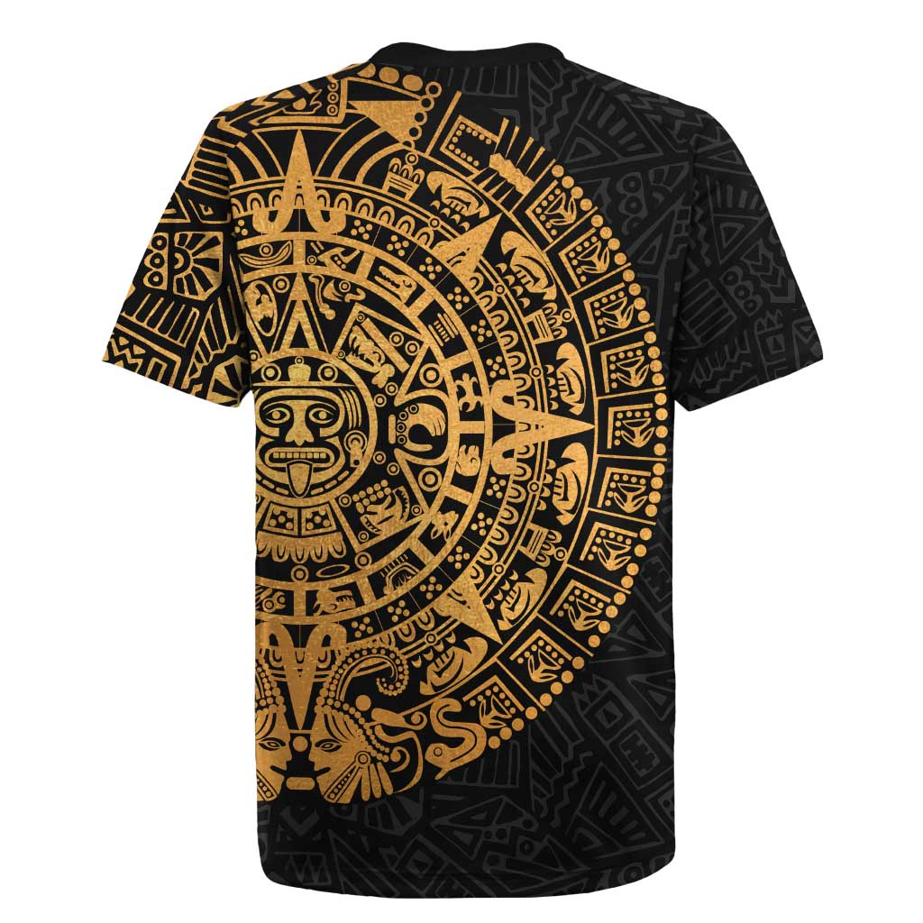 Mexican Aztec Rugby Jersey Golden Coat of Arm - Wonder Print Shop