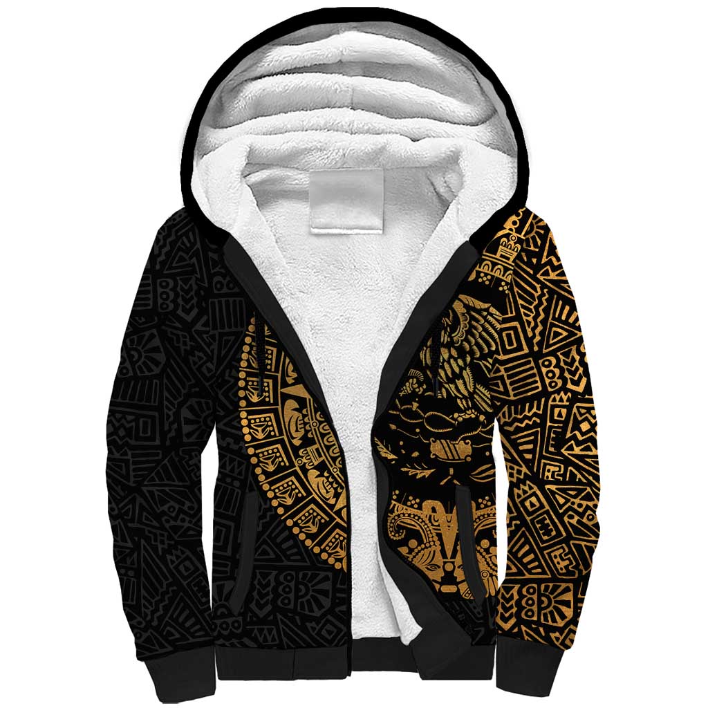 Mexican Aztec Sherpa Hoodie Golden Coat of Arm - Wonder Print Shop