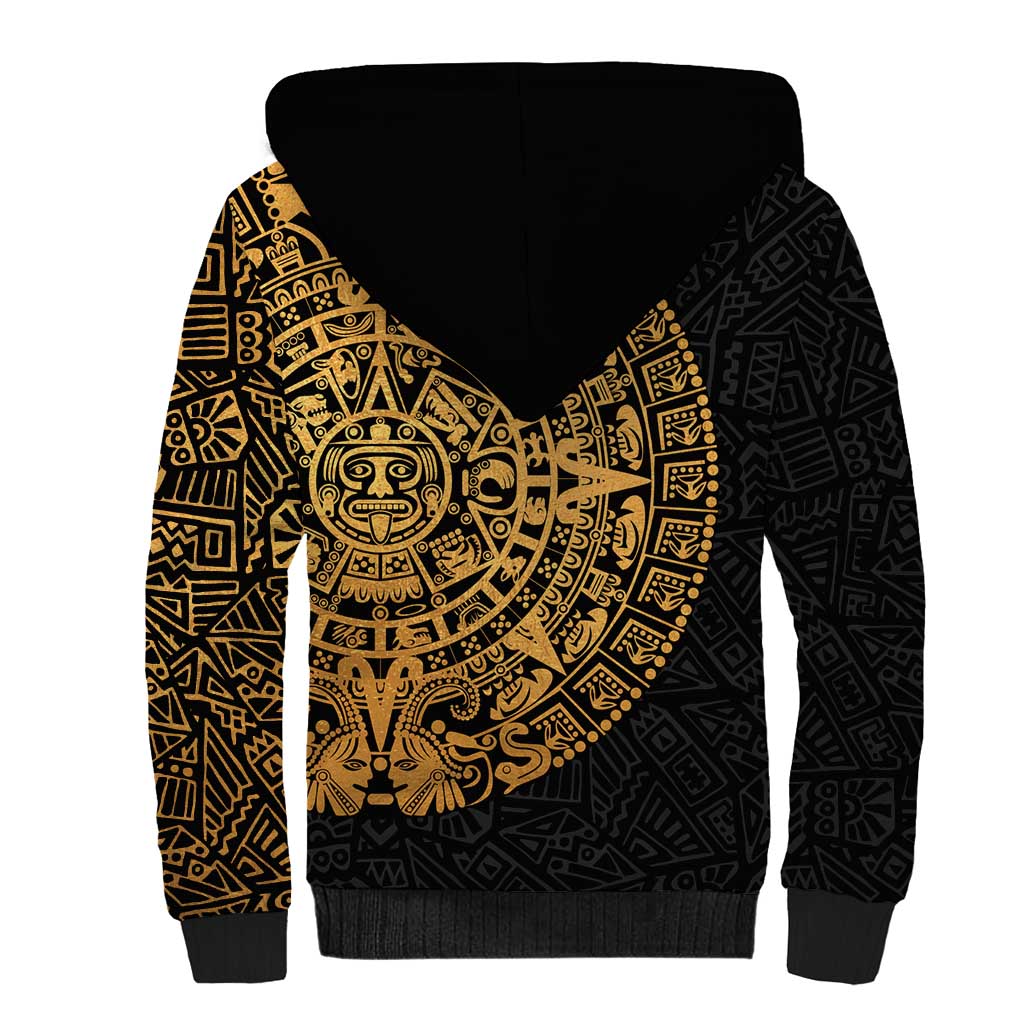 Mexican Aztec Sherpa Hoodie Golden Coat of Arm - Wonder Print Shop