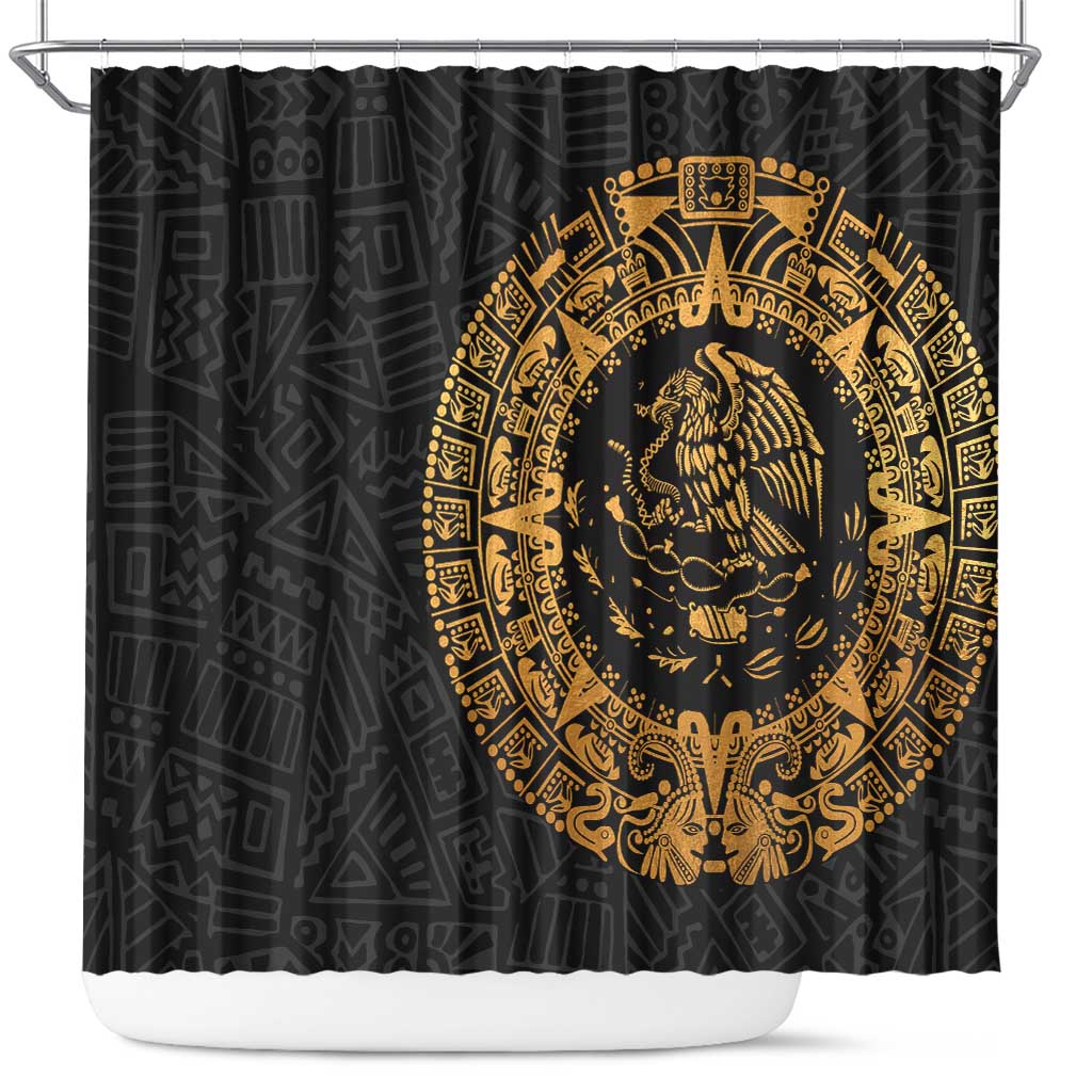 Mexican Aztec Shower Curtain Golden Coat of Arm - Wonder Print Shop