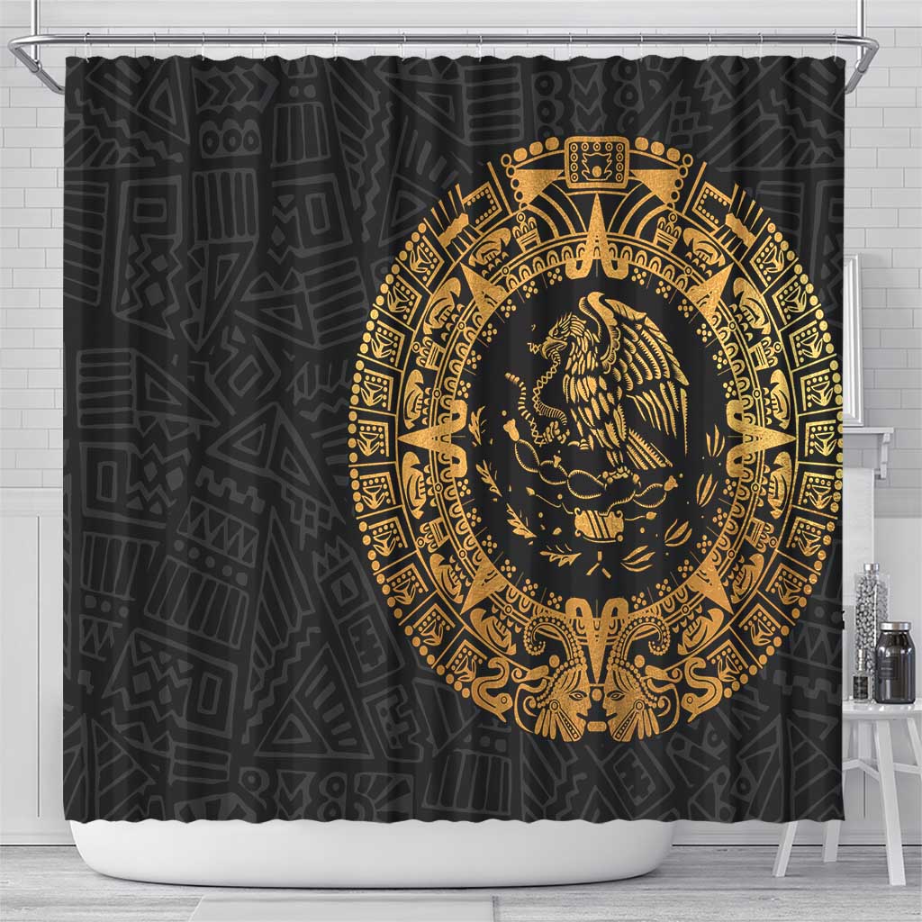 Mexican Aztec Shower Curtain Golden Coat of Arm - Wonder Print Shop