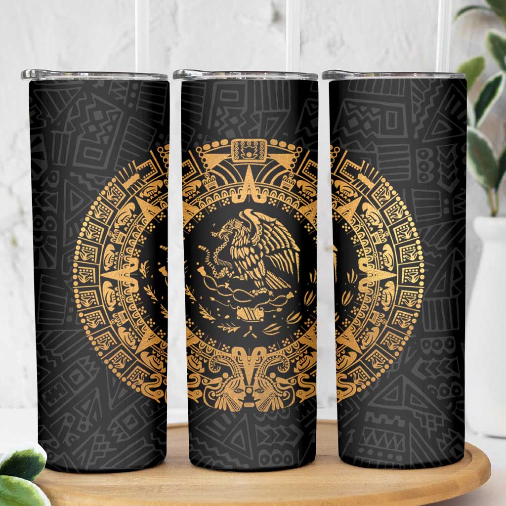 Mexican Aztec Skinny Tumbler Golden Coat of Arm - Wonder Print Shop