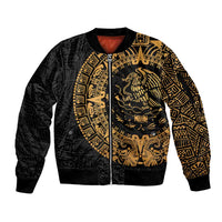 Mexican Aztec Sleeve Zip Bomber Jacket Golden Coat of Arm - Wonder Print Shop