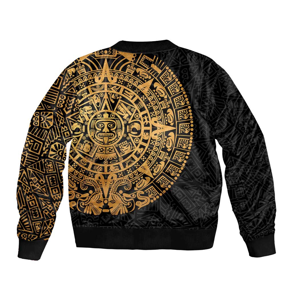Mexican Aztec Sleeve Zip Bomber Jacket Golden Coat of Arm - Wonder Print Shop