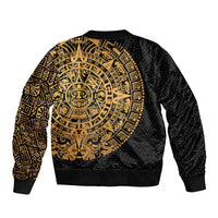 Mexican Aztec Sleeve Zip Bomber Jacket Golden Coat of Arm - Wonder Print Shop