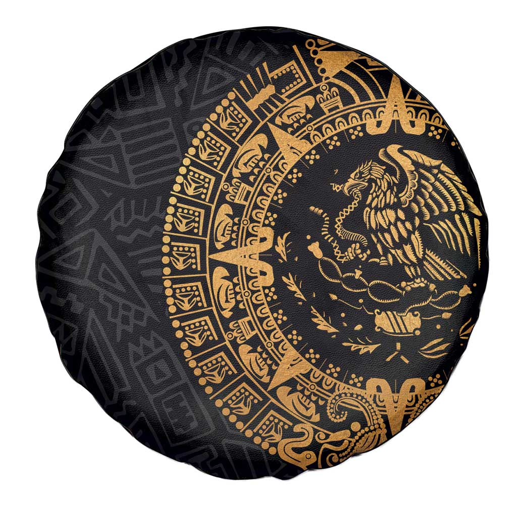 Mexican Aztec Spare Tire Cover Golden Coat of Arm - Wonder Print Shop