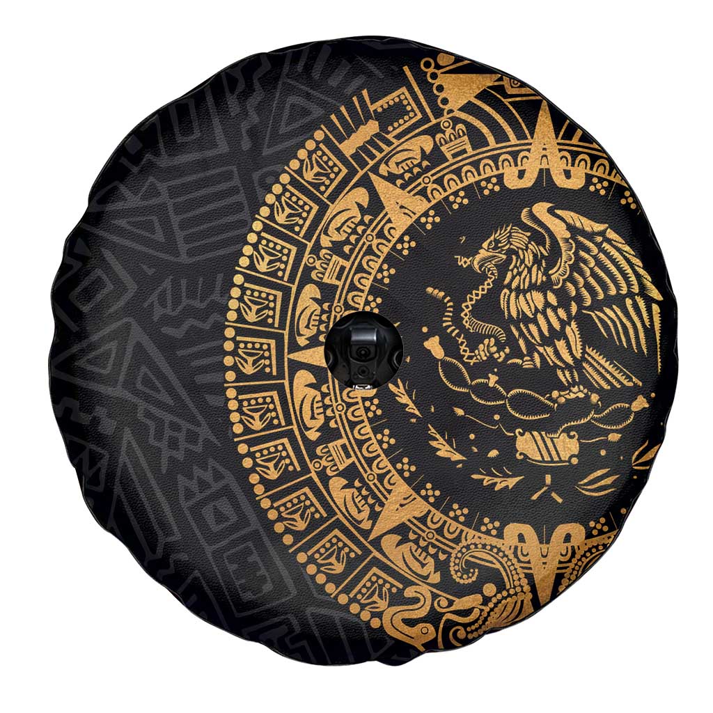 Mexican Aztec Spare Tire Cover Golden Coat of Arm - Wonder Print Shop