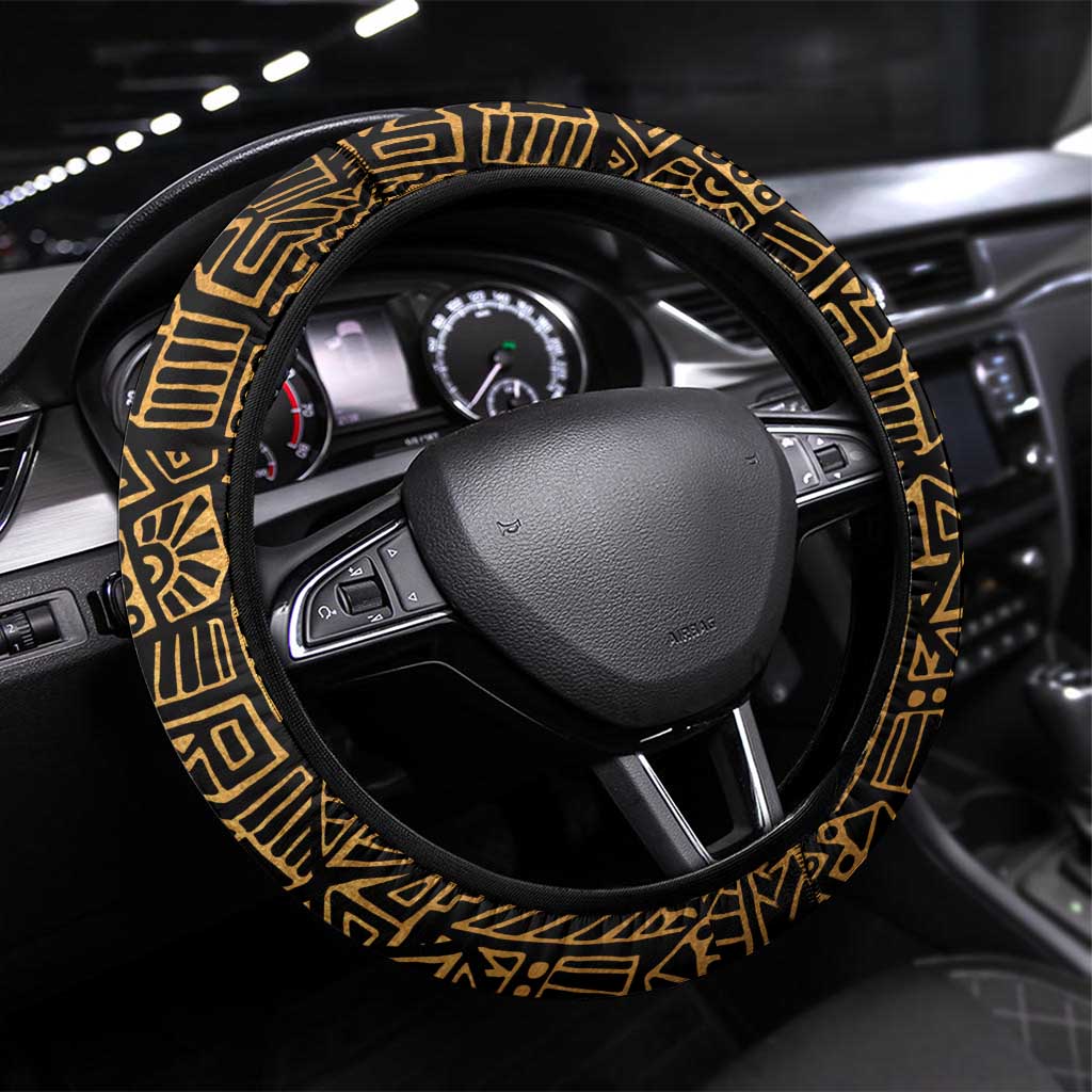 Mexican Aztec Steering Wheel Cover Golden Coat of Arm - Wonder Print Shop