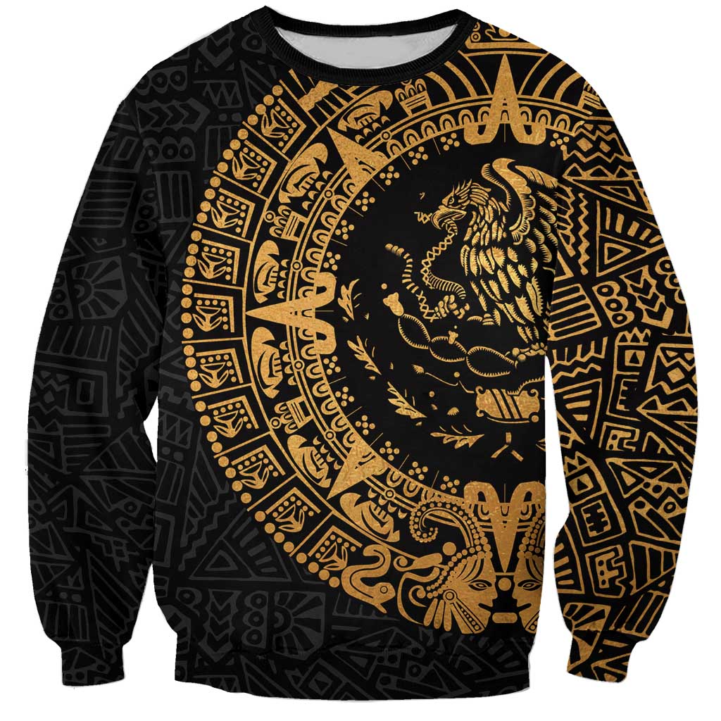 Mexican Aztec Sweatshirt Golden Coat of Arm - Wonder Print Shop
