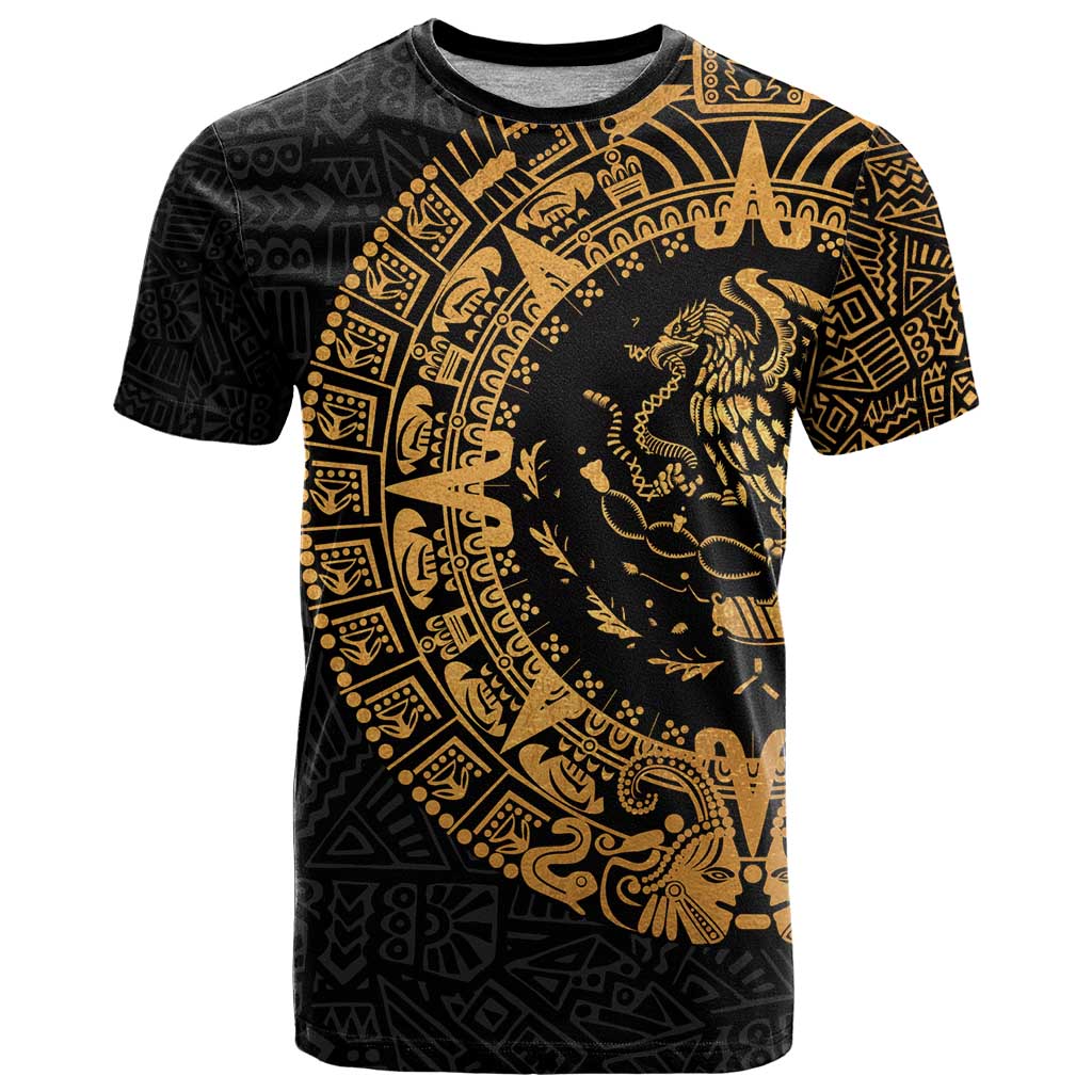 Mexican Aztec T Shirt Golden Coat of Arm - Wonder Print Shop