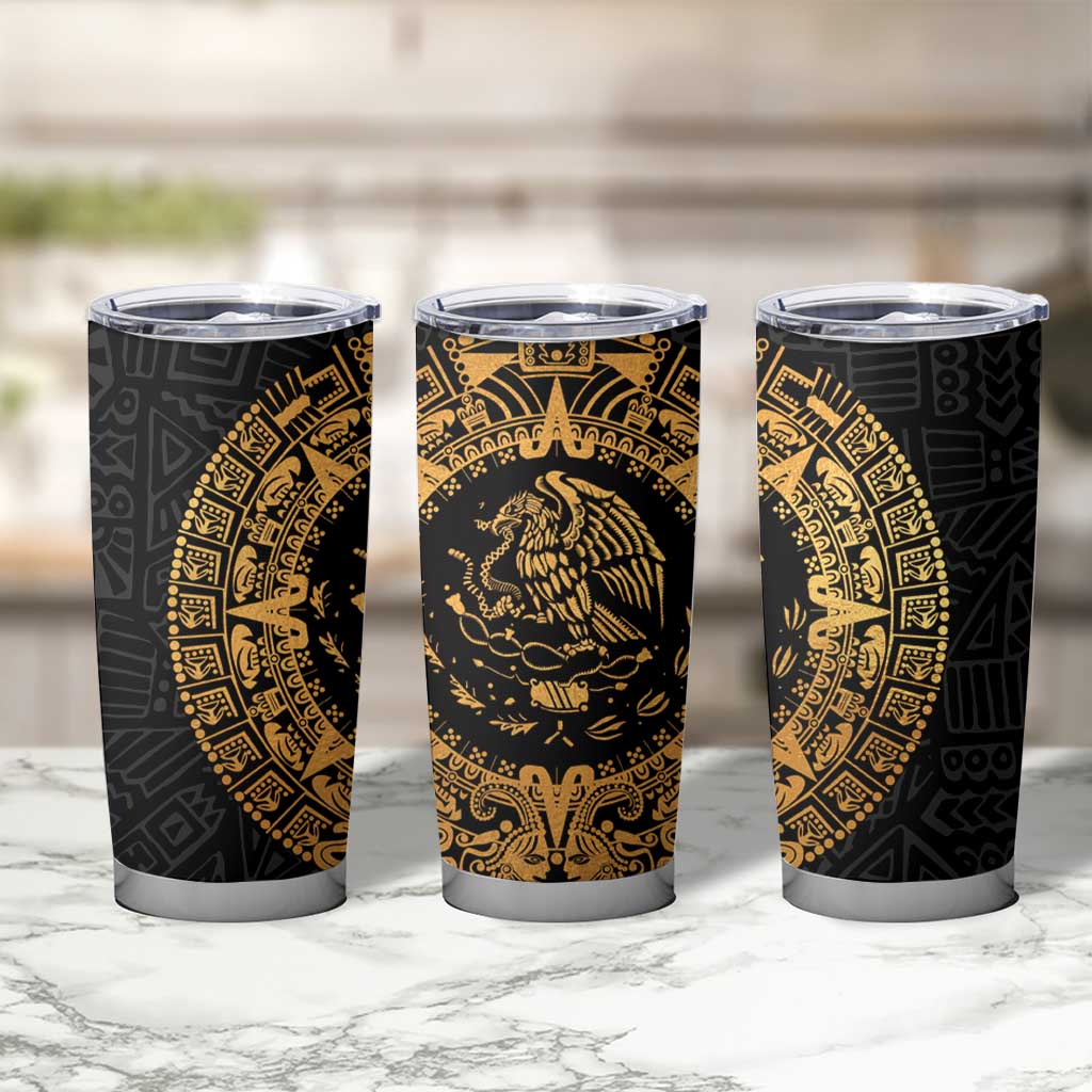 Mexican Aztec Tumbler Cup Golden Coat of Arm - Wonder Print Shop