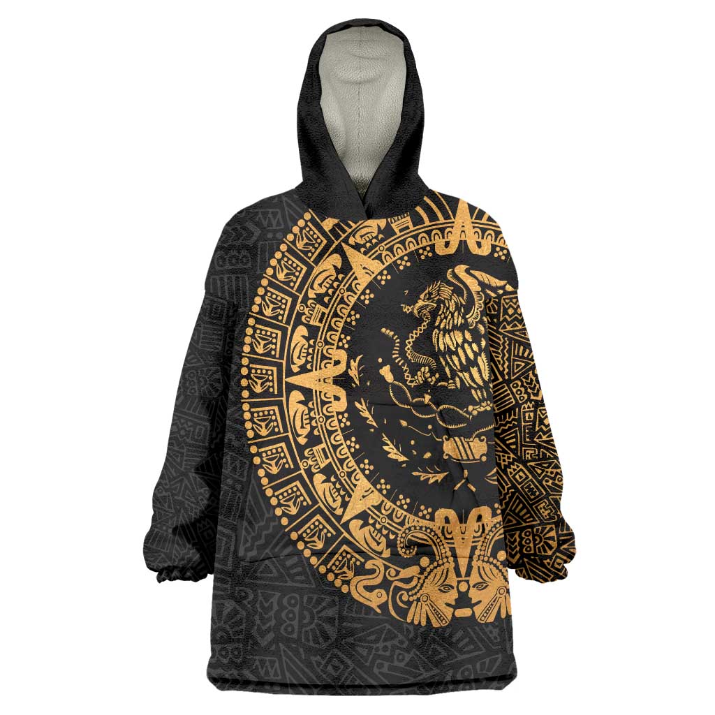 Mexican Aztec Wearable Blanket Hoodie Golden Coat of Arm - Wonder Print Shop