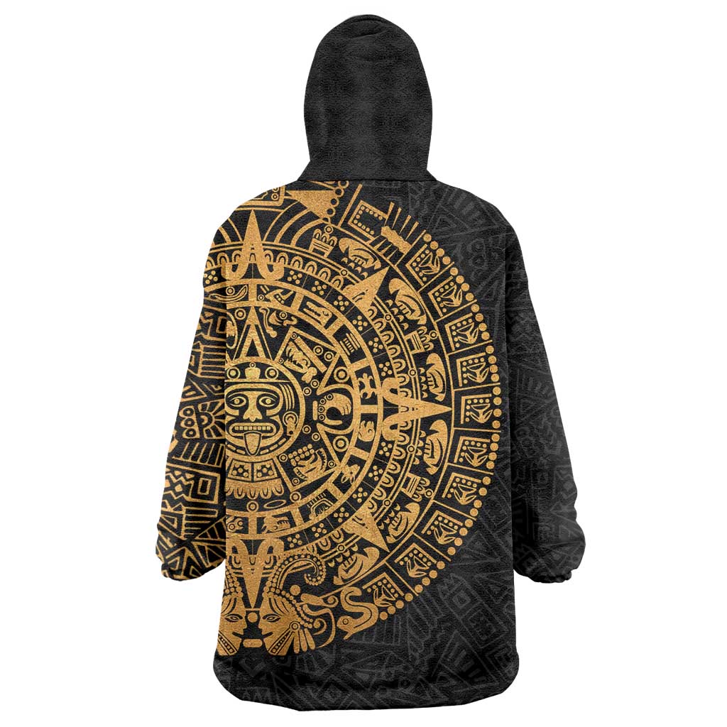 Mexican Aztec Wearable Blanket Hoodie Golden Coat of Arm - Wonder Print Shop