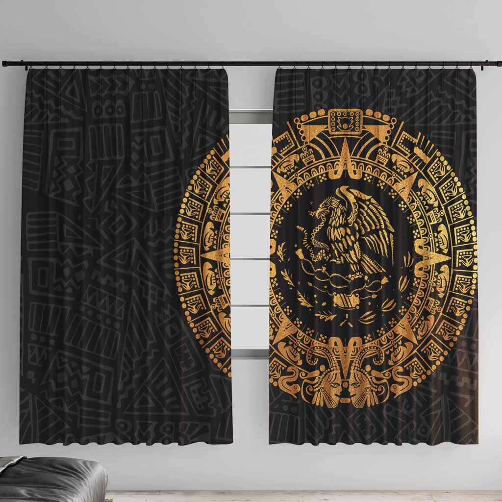 Mexican Aztec Window Curtain Golden Coat of Arm - Wonder Print Shop