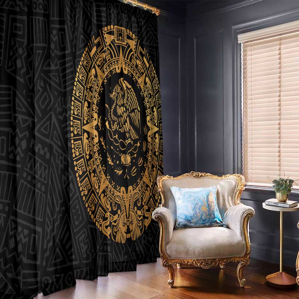 Mexican Aztec Window Curtain Golden Coat of Arm - Wonder Print Shop