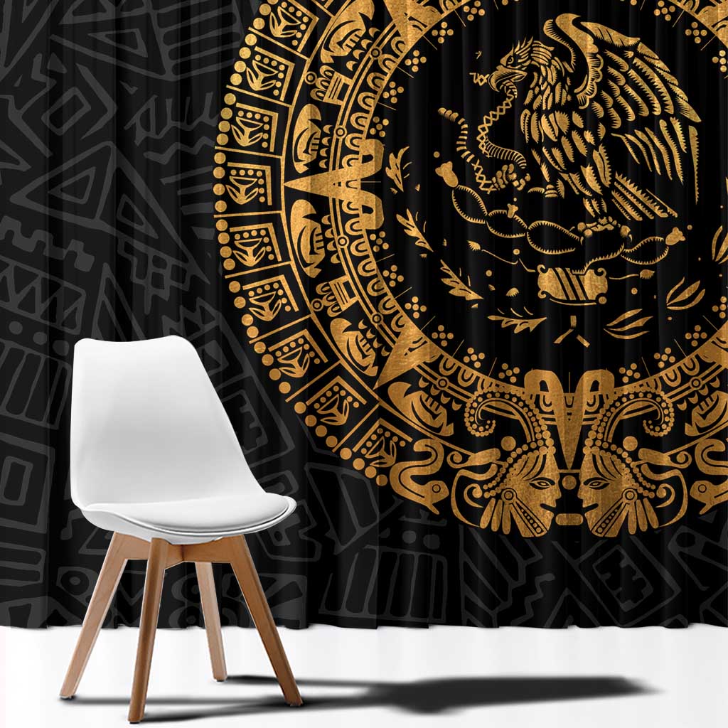 Mexican Aztec Window Curtain Golden Coat of Arm - Wonder Print Shop