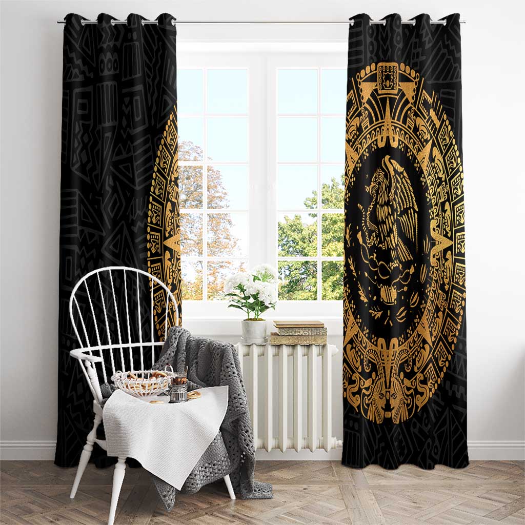 Mexican Aztec Window Curtain Golden Coat of Arm - Wonder Print Shop