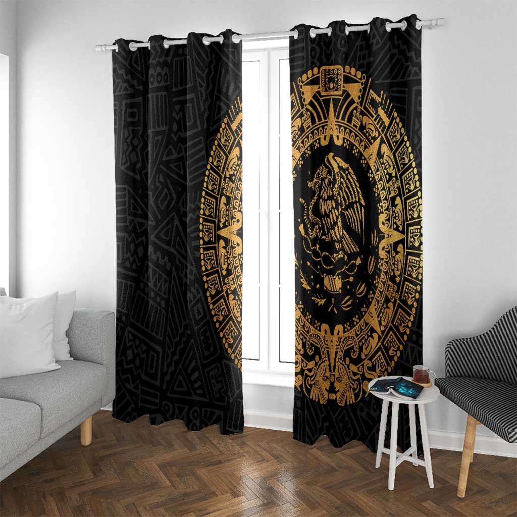Mexican Aztec Window Curtain Golden Coat of Arm - Wonder Print Shop