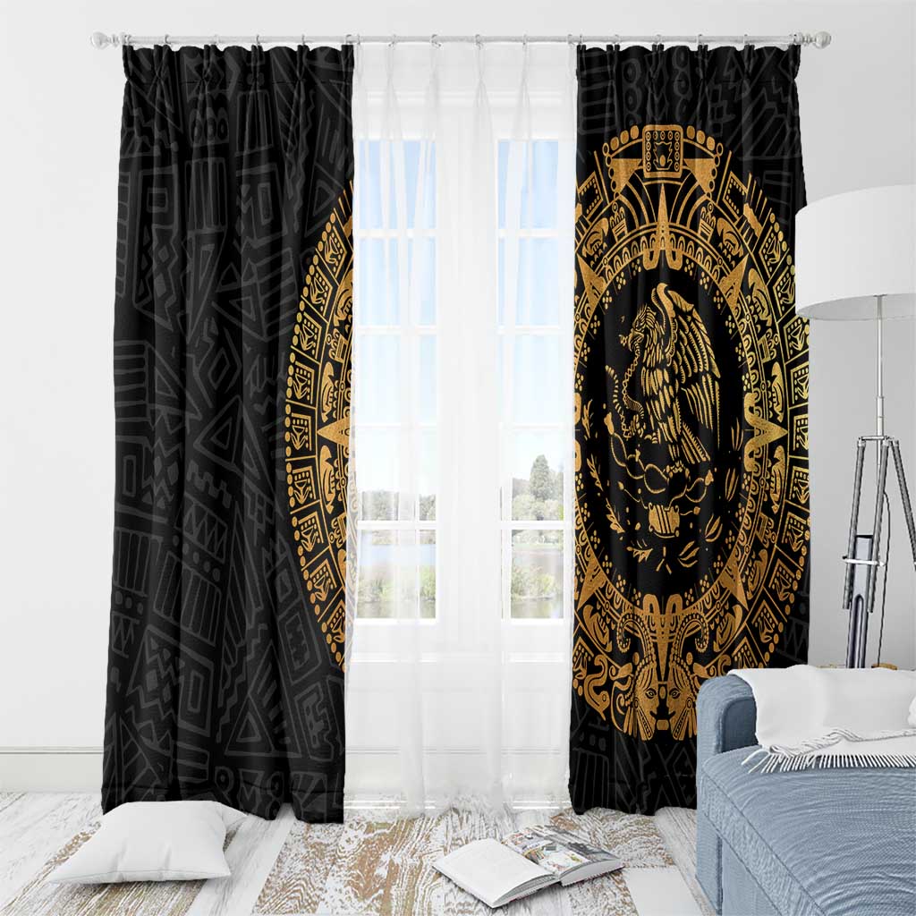 Mexican Aztec Window Curtain Golden Coat of Arm - Wonder Print Shop