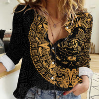 Mexican Aztec Women Casual Shirt Golden Coat of Arm - Wonder Print Shop