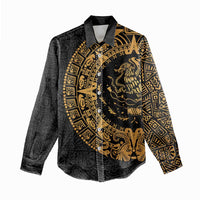 Mexican Aztec Women Casual Shirt Golden Coat of Arm - Wonder Print Shop
