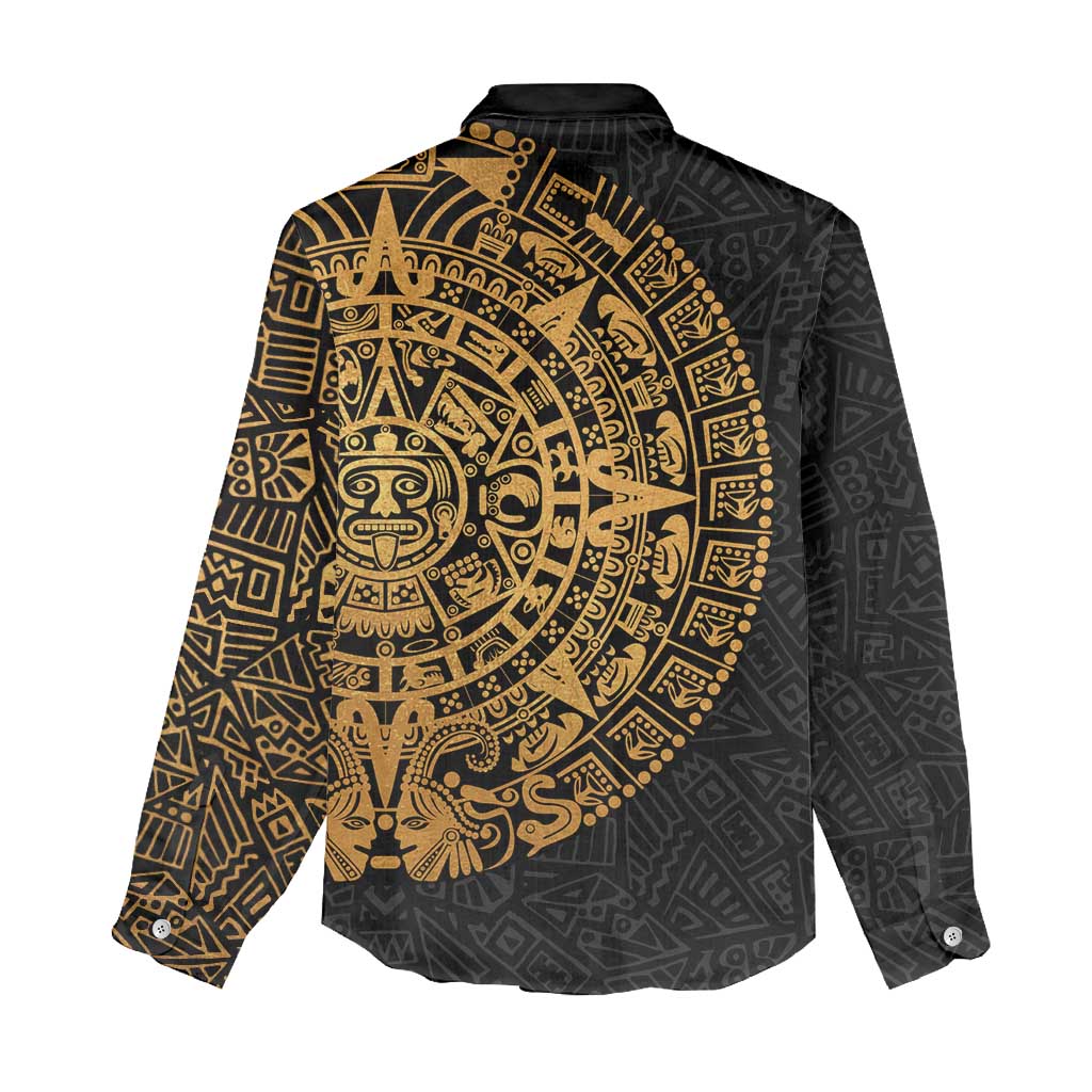 Mexican Aztec Women Casual Shirt Golden Coat of Arm - Wonder Print Shop