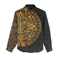 Mexican Aztec Women Casual Shirt Golden Coat of Arm - Wonder Print Shop